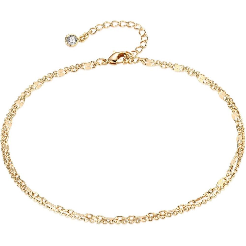 Anklet for Women Gold Chain 14K Gold Plated Dainty Boho Beach Summer Simple Foot